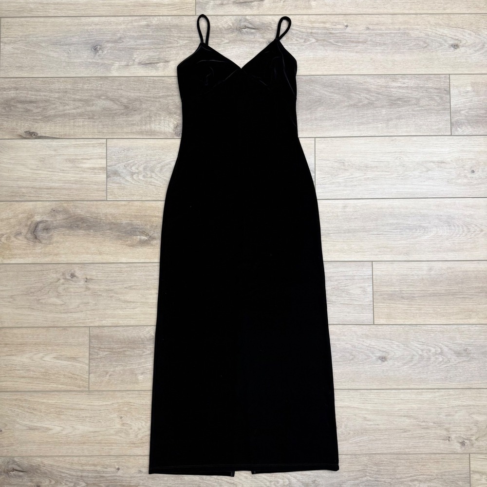 Vintage Hot Kiss Y2K 90s Black Velvet Maxi Dress Sleeveless Whimsigoth Witchy